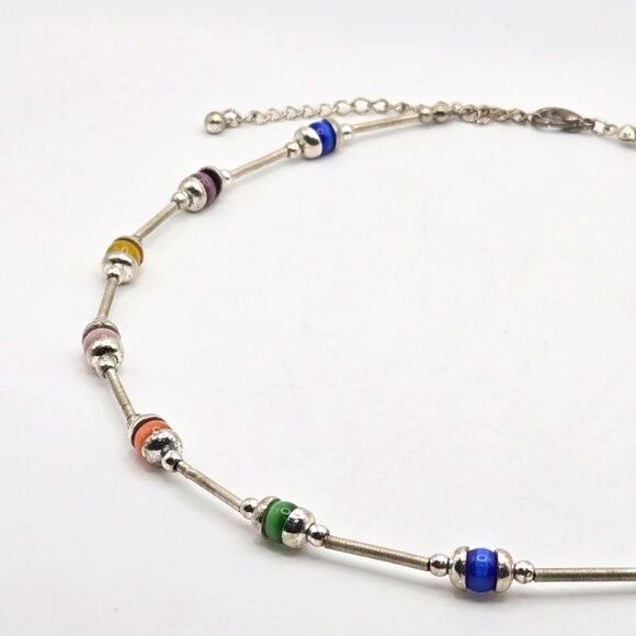 Silvertone Spring Tube Beads‎ and Multicolor Cat Eye Glass Beads - Picture 3 of 4